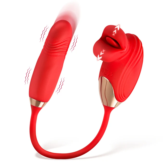 "Bliss Kiss Kissing Clitoral Stimulator W Thrusting Vibrator Red AH908"