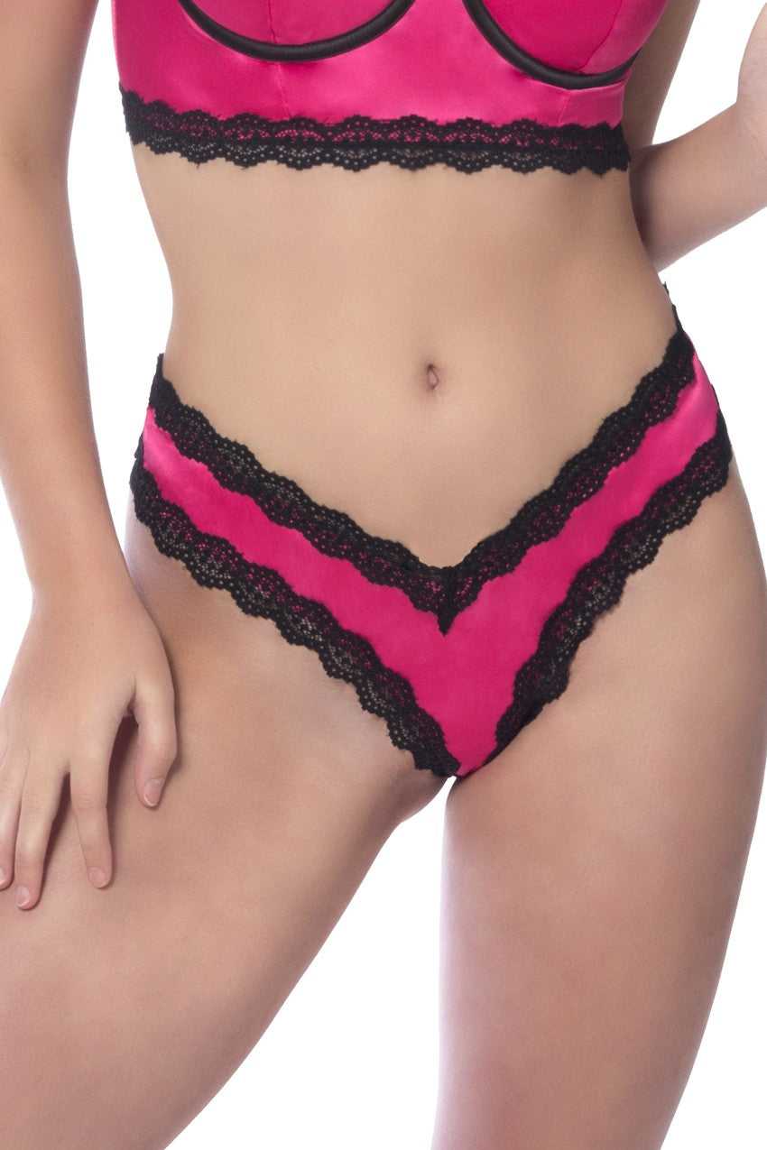 Satin Front High Leg Panty With Lace Edges and Mesh Back - Medium Luxe Ember Essentials