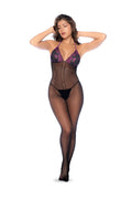 "Whispered Lace Fishnet Bodystocking - Os - Black/purple GE-1122BPOS"