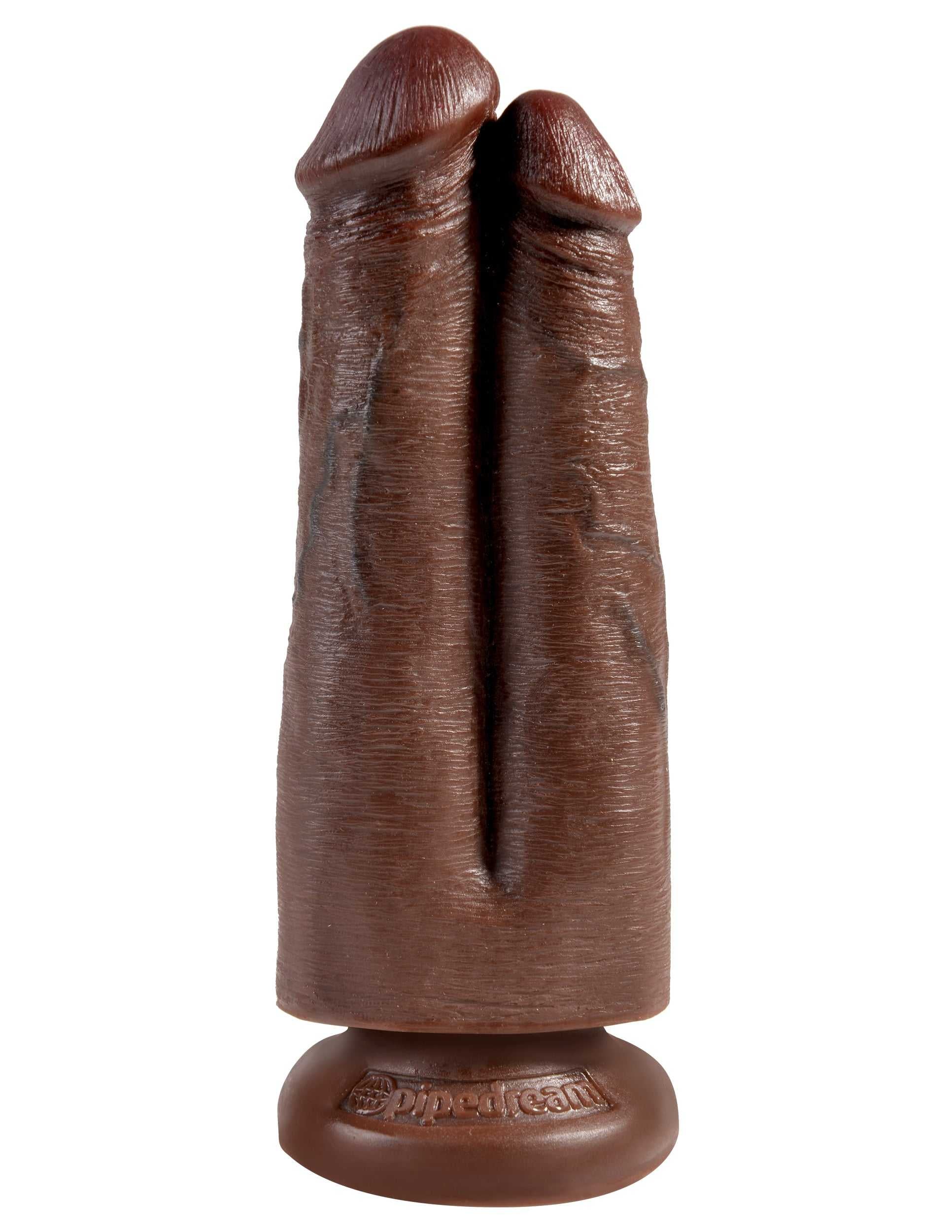 King Cock 7" Two Cocks One Hole - Brown Luxe Ember Essentials