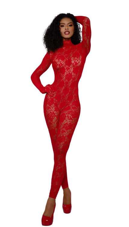 Gloved Bodystocking Dmnd - Os - Red Luxe Ember Essentials