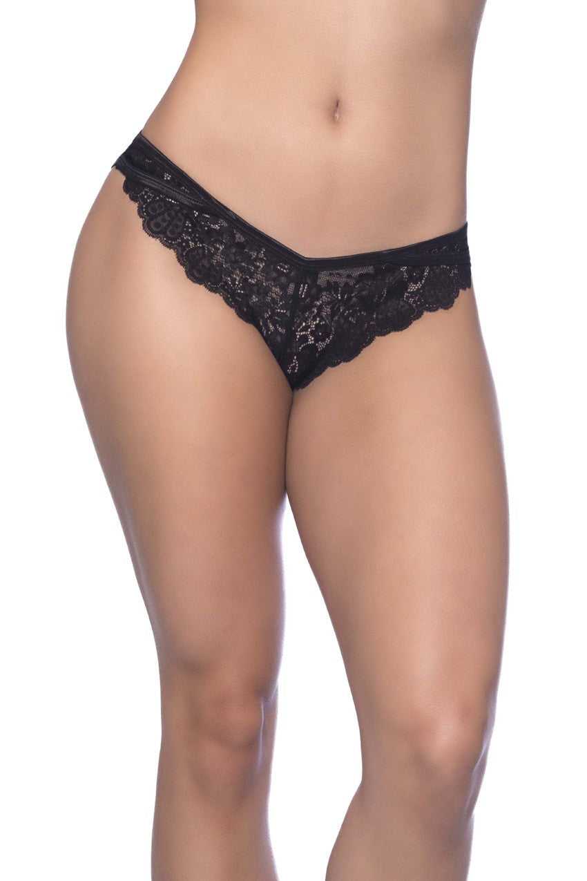 Cage Back Galloon Lace Boyshort With Wrap Around Elastic Detail - 1x/2x - Black Luxe Ember Essentials