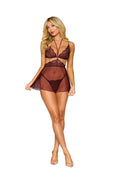 Bralette, Babydoll Skirt, and G-String Dmnd - One Size - Cherry Lacquer Luxe Ember Essentials