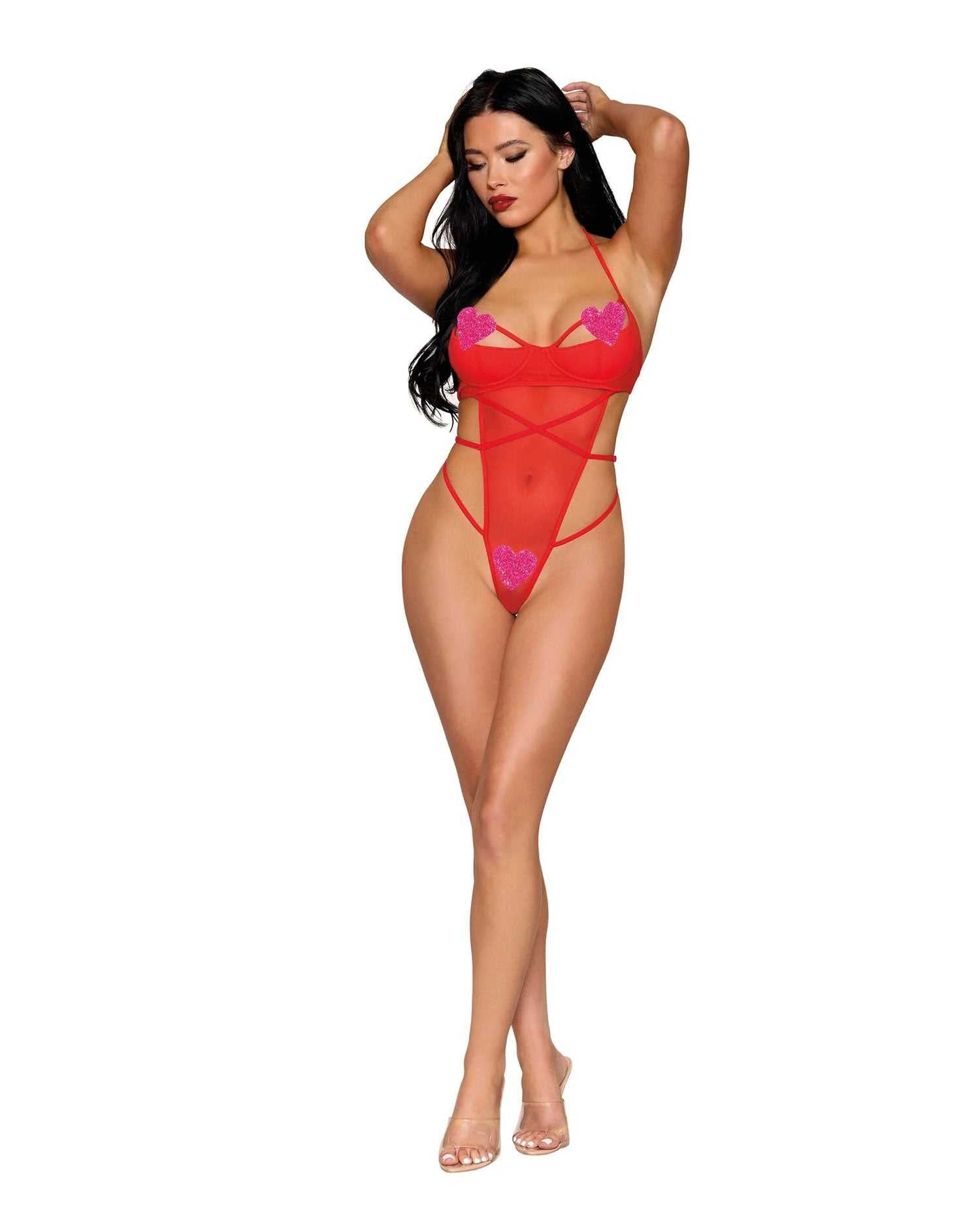 Teddy Dmnd With Pink Hearts- One Size - Red Luxe Ember Essentials