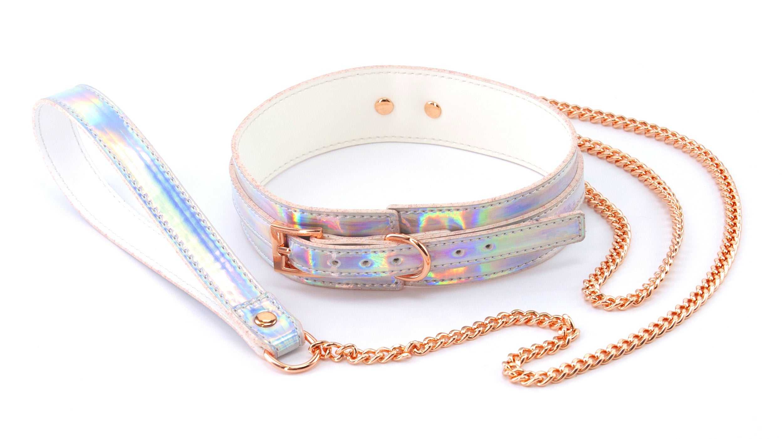 Cosmo Bondage - Collar and Leash - Rainbow Luxe Ember Essentials