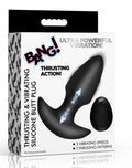 Thrusting and Vibrating Silicone Butt Plug - Black