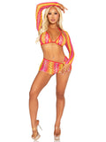 "3 Pc Zig Zag Net Bikini Top, Boyshorts and Shrug O/s - Multicolor LA-89352RNBOS"