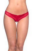 Crotchless Thong With Pearls - One Size - Red Luxe Ember Essentials