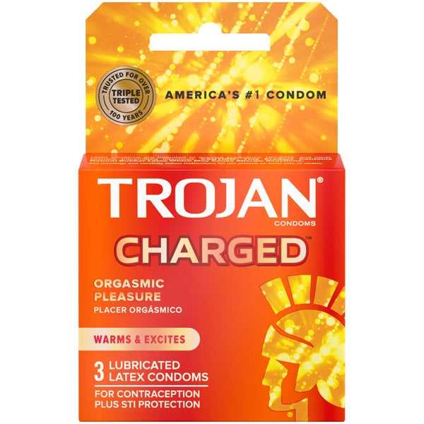 Trojan Intensified Charged Orgasmic Pleasure Condoms - 3 Pack Luxe Ember Essentials