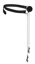 Breathable Ball Gag With Nipple Clamps - Black Luxe Ember Essentials