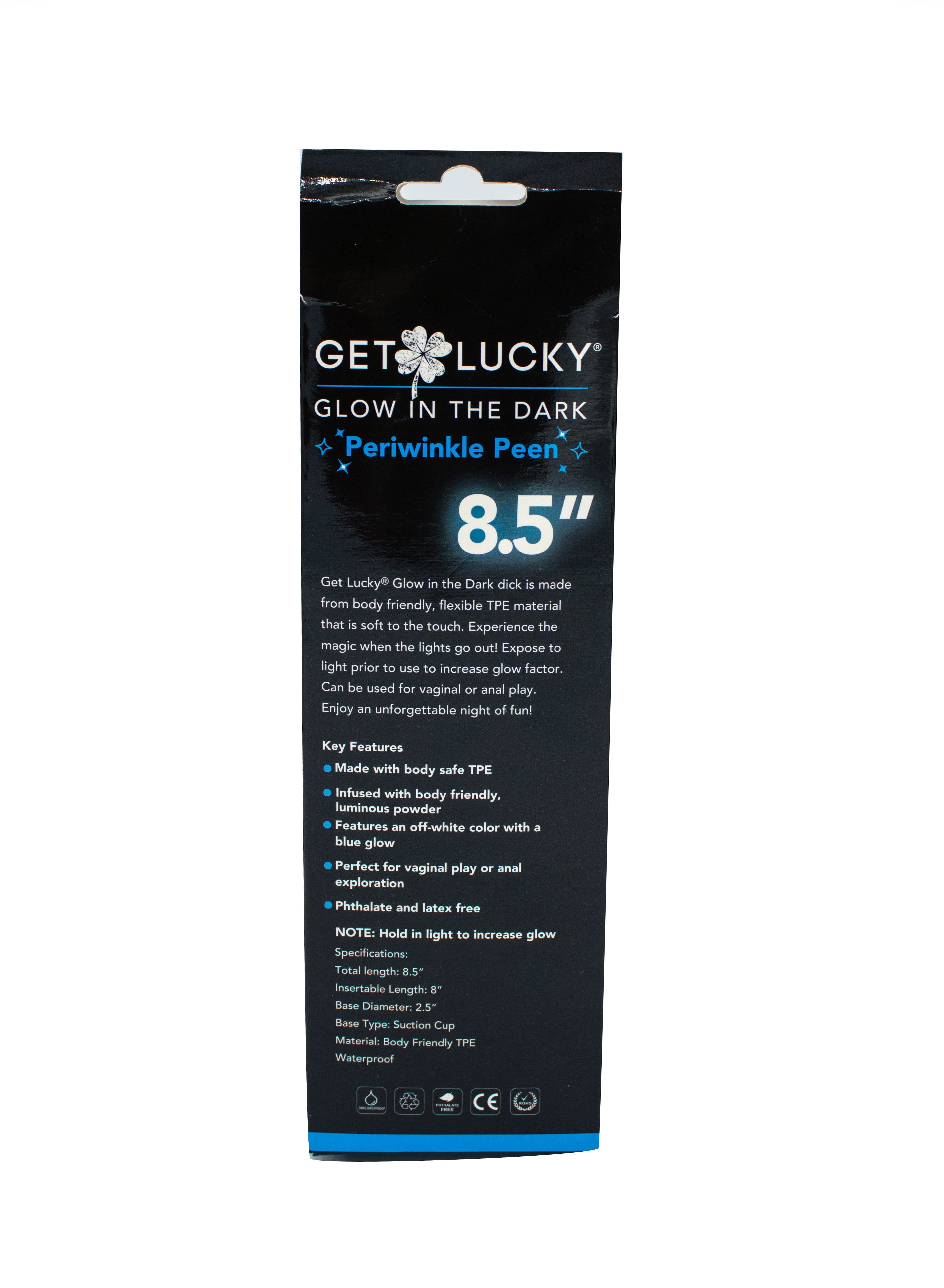 "Get Lucky Glow-in-the-Dark Periwinkle Peen 8.5 Dildo TMN-GL-4073"