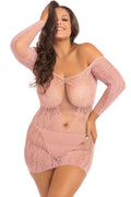 Demure Long Sleeve Mini Dress - Rose - 3x/ 4x Luxe Ember Essentials