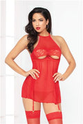 Mesh Babydoll W/thong - Red - One Size Luxe Ember Essentials