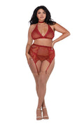 Bra, Garterbelt, & G-String - Queen - Garnet Luxe Ember Essentials