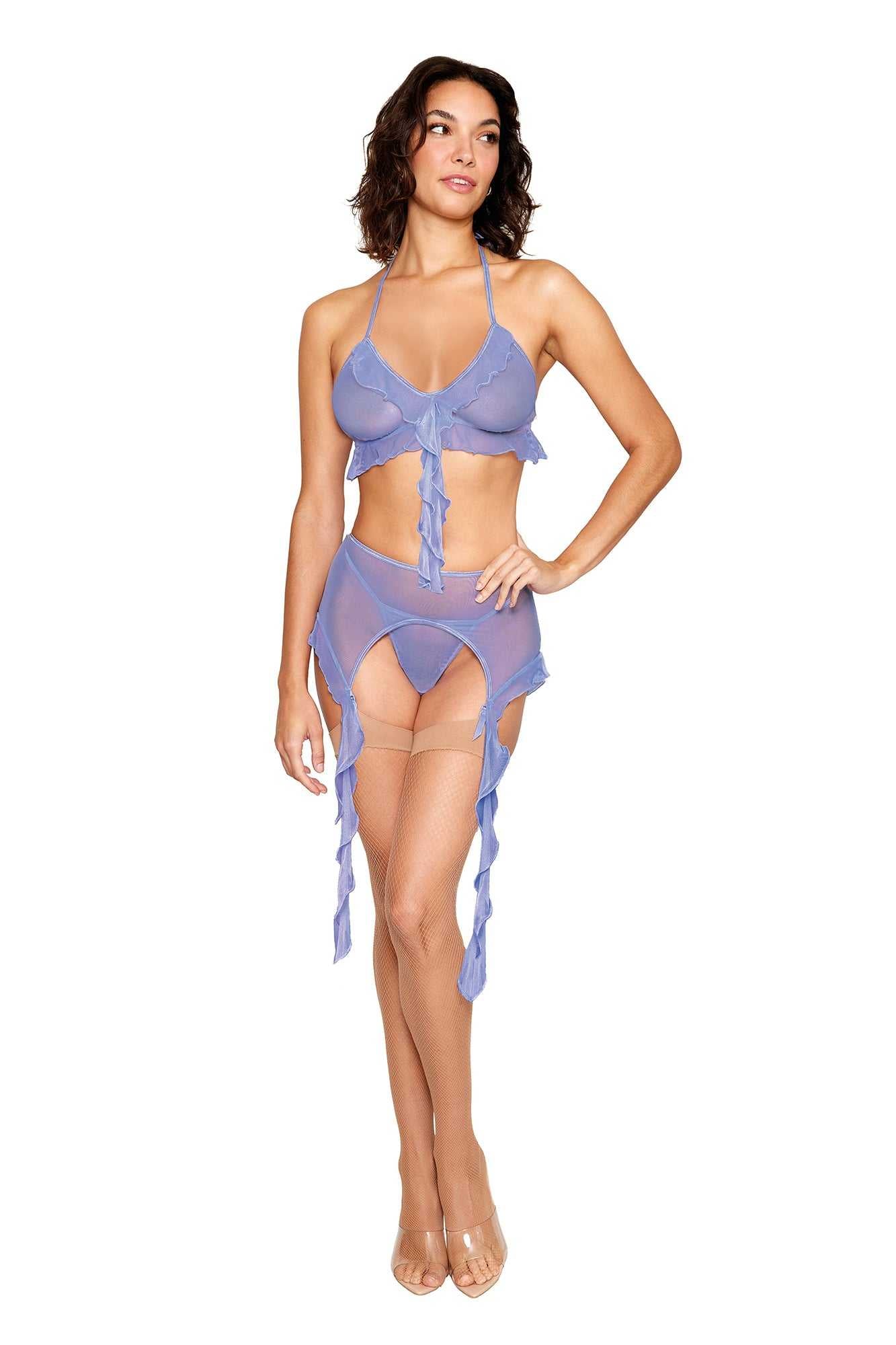 Bralette With Garter Belt and G-String - One Size - Lavender Haze Luxe Ember Essentials