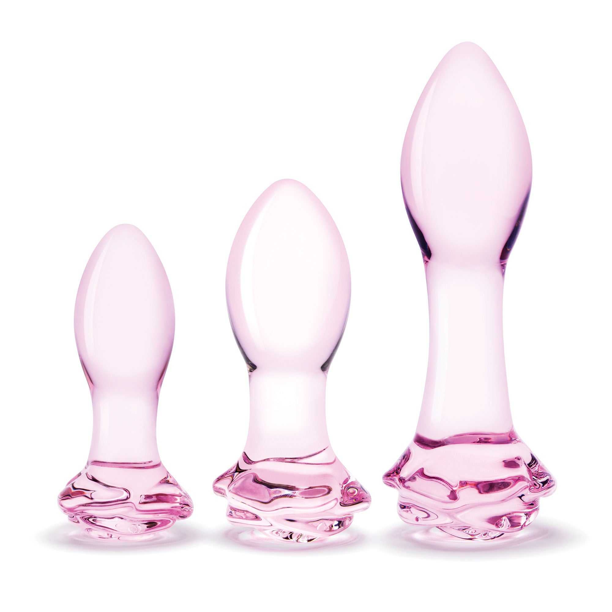 3 Pc Rosebud Butt Plug Set - Pink Luxe Ember Essentials