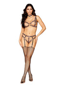 Leopard Set Bralette and Garter With G-String and Choker - One Size - Leopard Luxe Ember Essentials