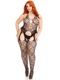 "Seamless Heart Net Suspender Bodystocking - 1x/2x - Black LA-89306XBK1X2"