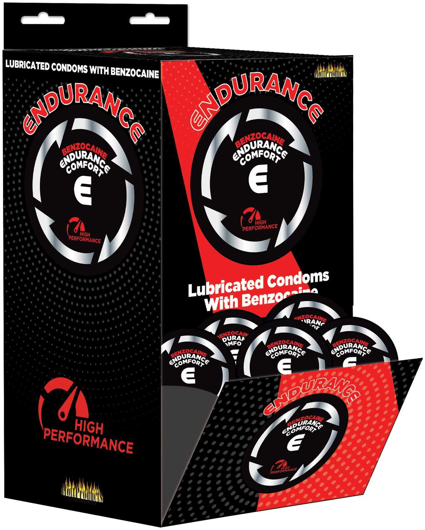 Endurance Lubricated - Comfort - Benzocaine Condoms Display Luxe Ember Essentials