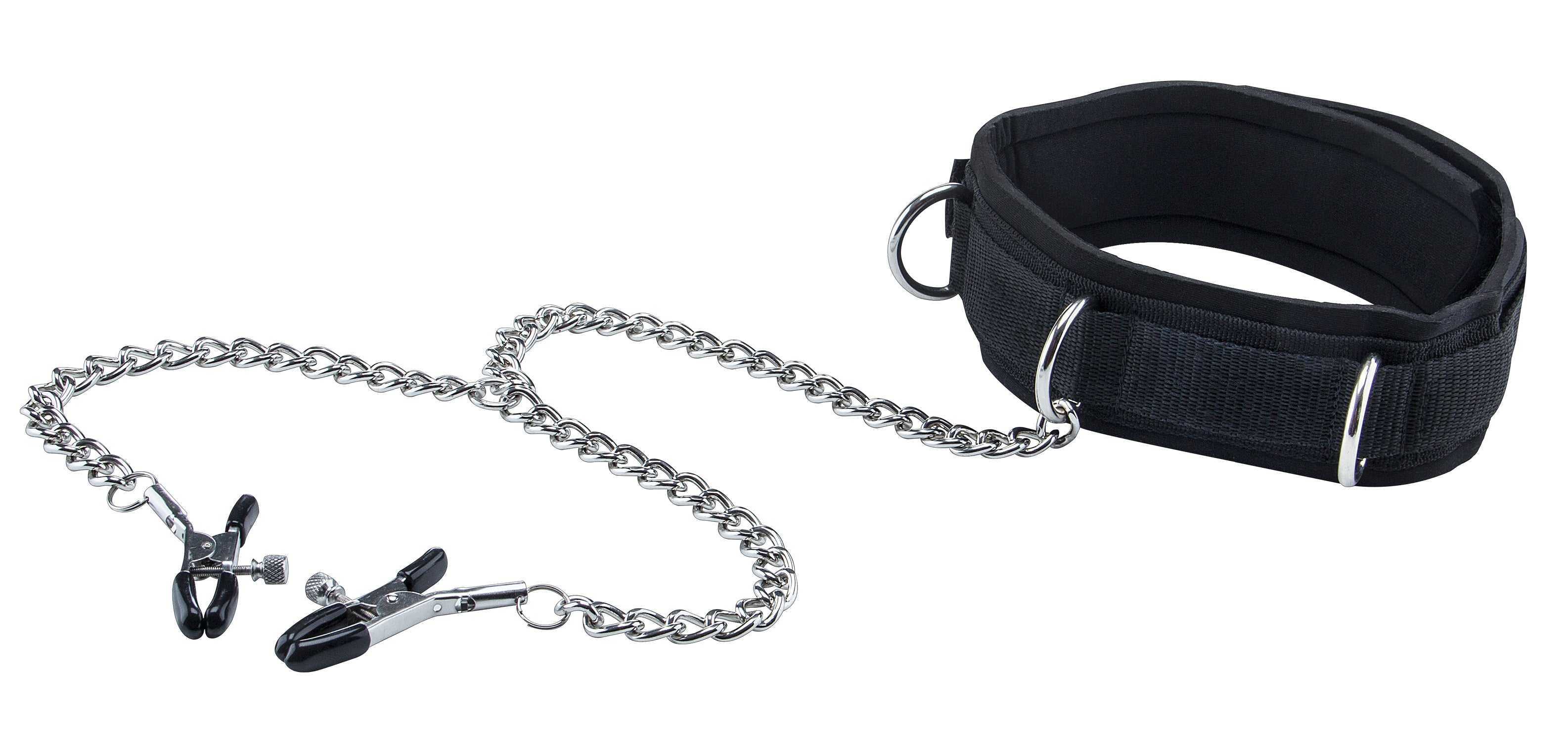 Velcro Collar With Nipple Clamps - Black Luxe Ember Essentials