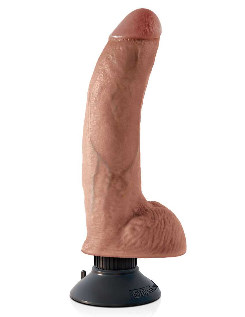 King Cock 9 Inch Vibrating Cock With Balls - Tan Luxe Ember Essentials