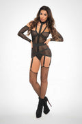 Chole See Through Me Corselette With Garters - Black - Small Luxe Ember Essentials