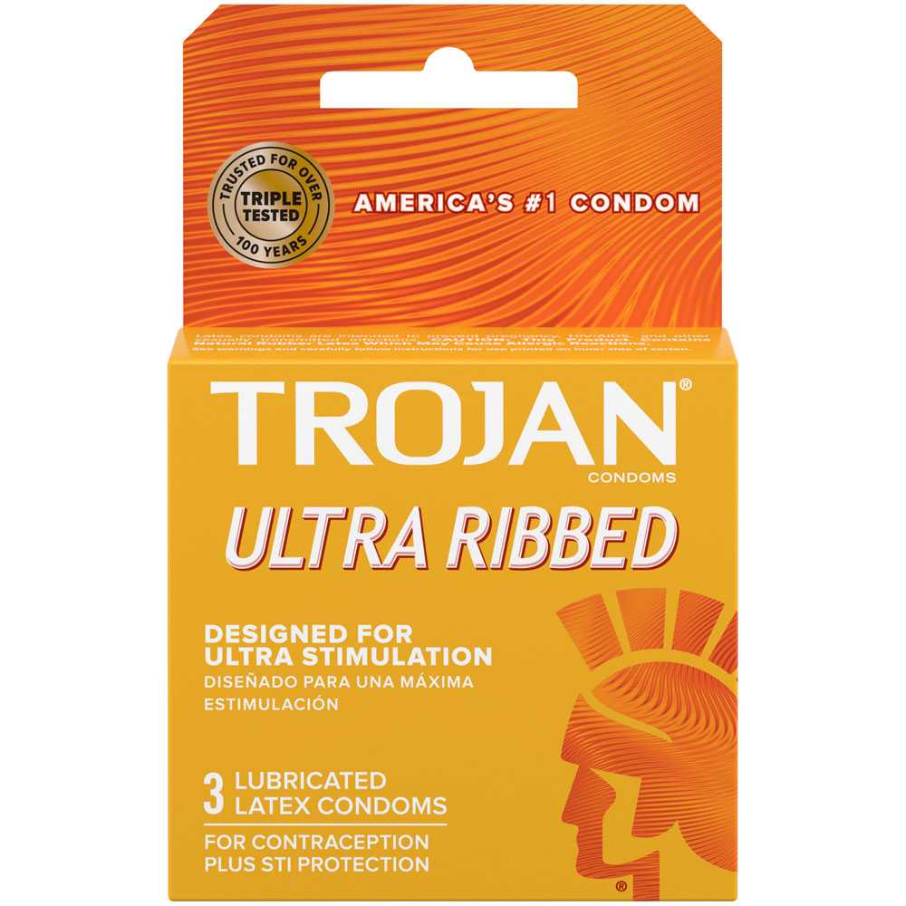 Trojan Stimulations Ultra Ribbed Lubricated Condoms - 3 Pack Luxe Ember Essentials