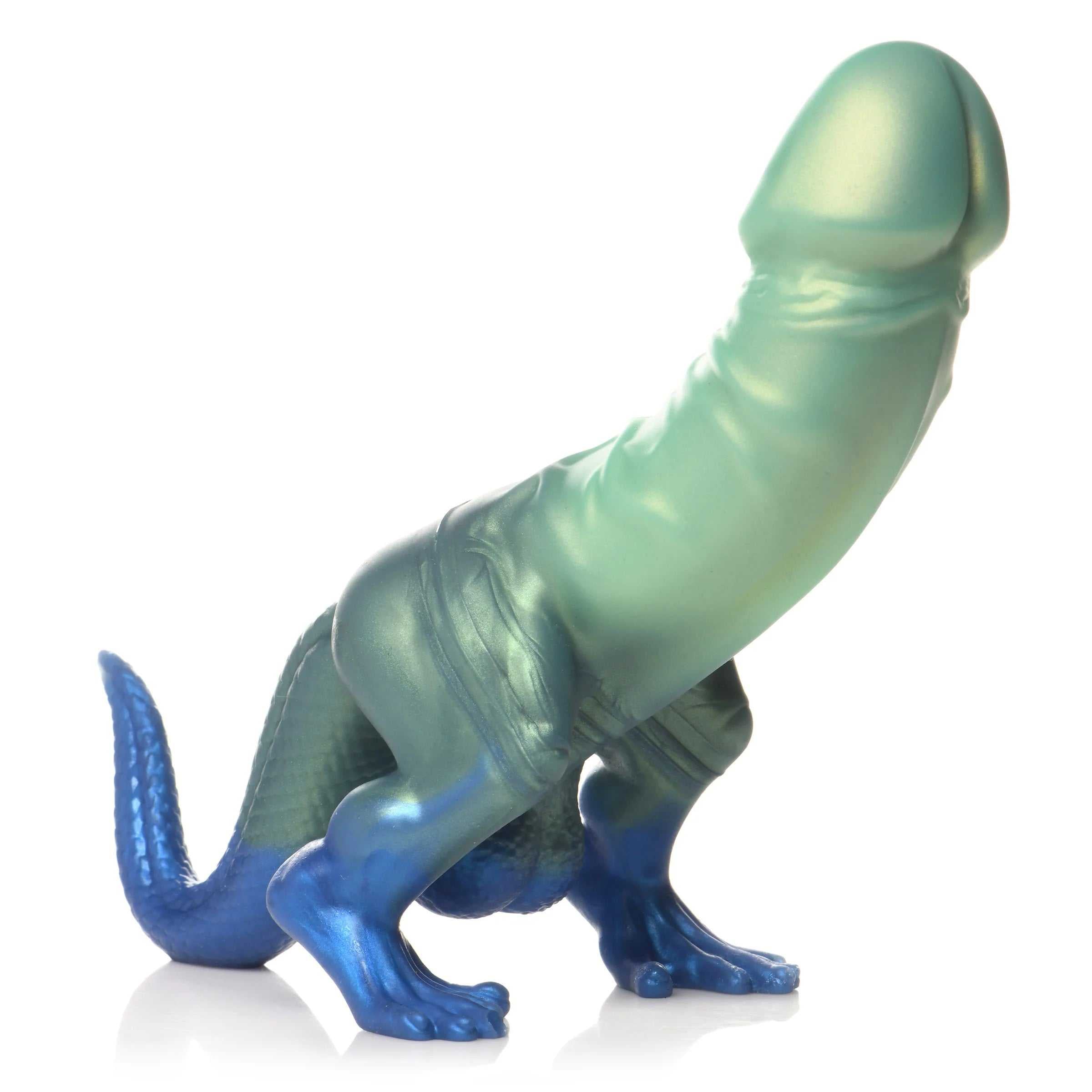 Jurassic Cock Dinosaur Silicone Dildo - Green/blue Luxe Ember Essentials