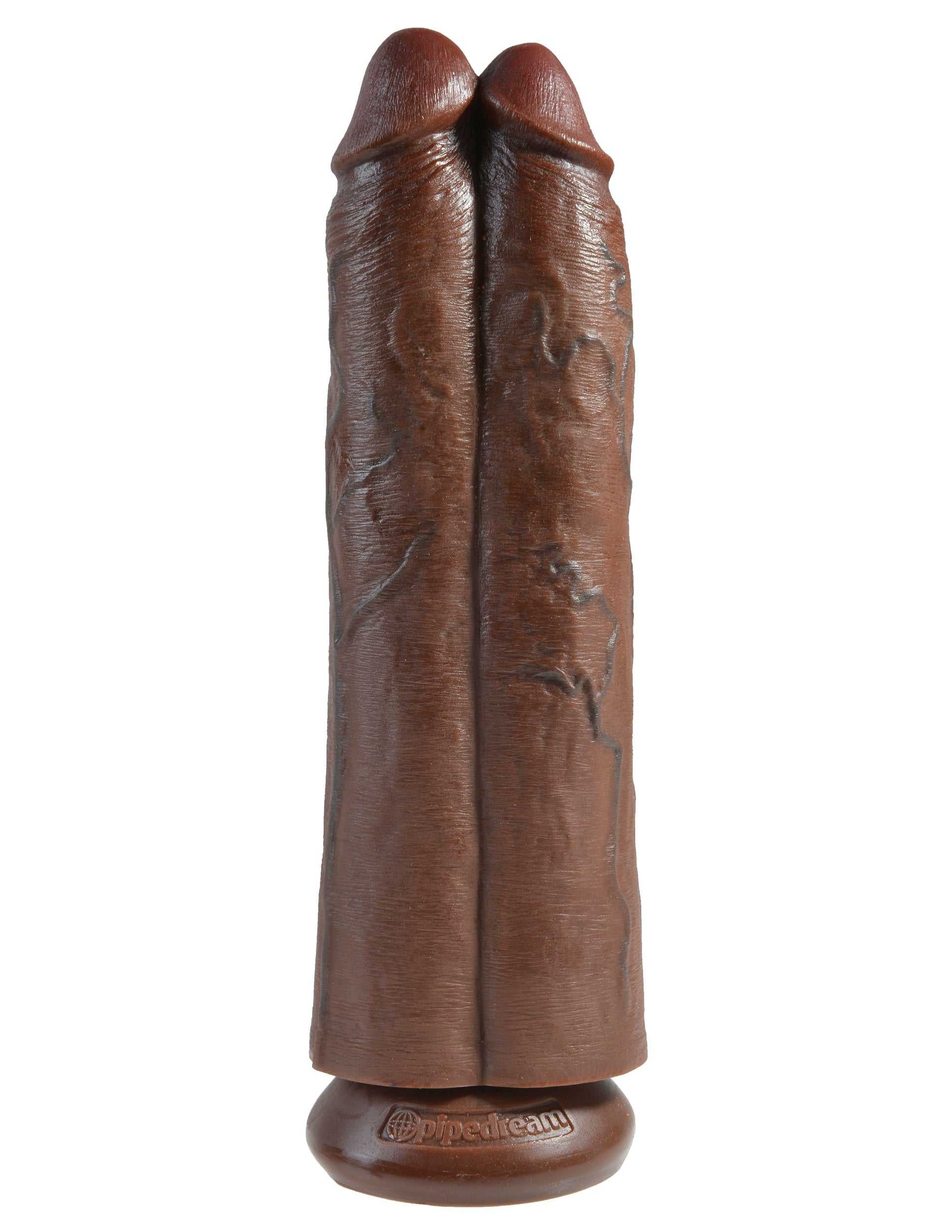 King Cock 11" Two Cocks One Hole - Brown Luxe Ember Essentials