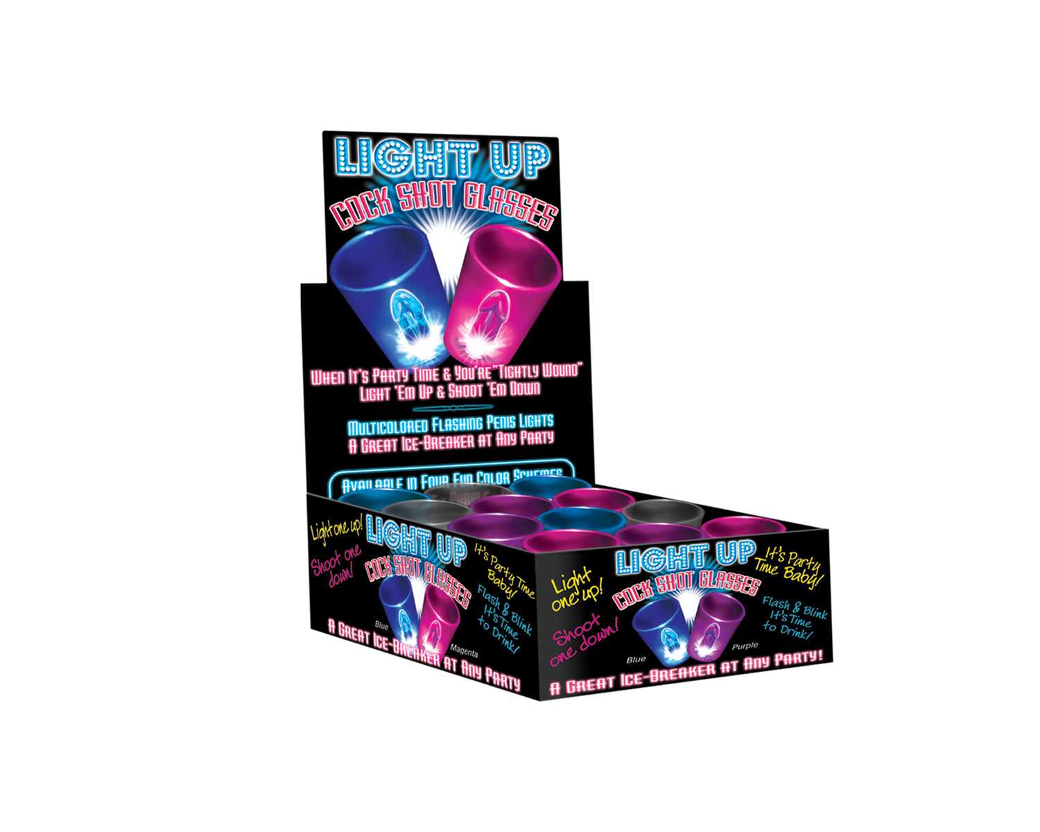 Light Up Cock Shot Glasses 12 Piece P.O.P. Display - Assorted Colors Luxe Ember Essentials