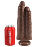 King Cock 9 Inch Two Cocks One Hole - Brown
