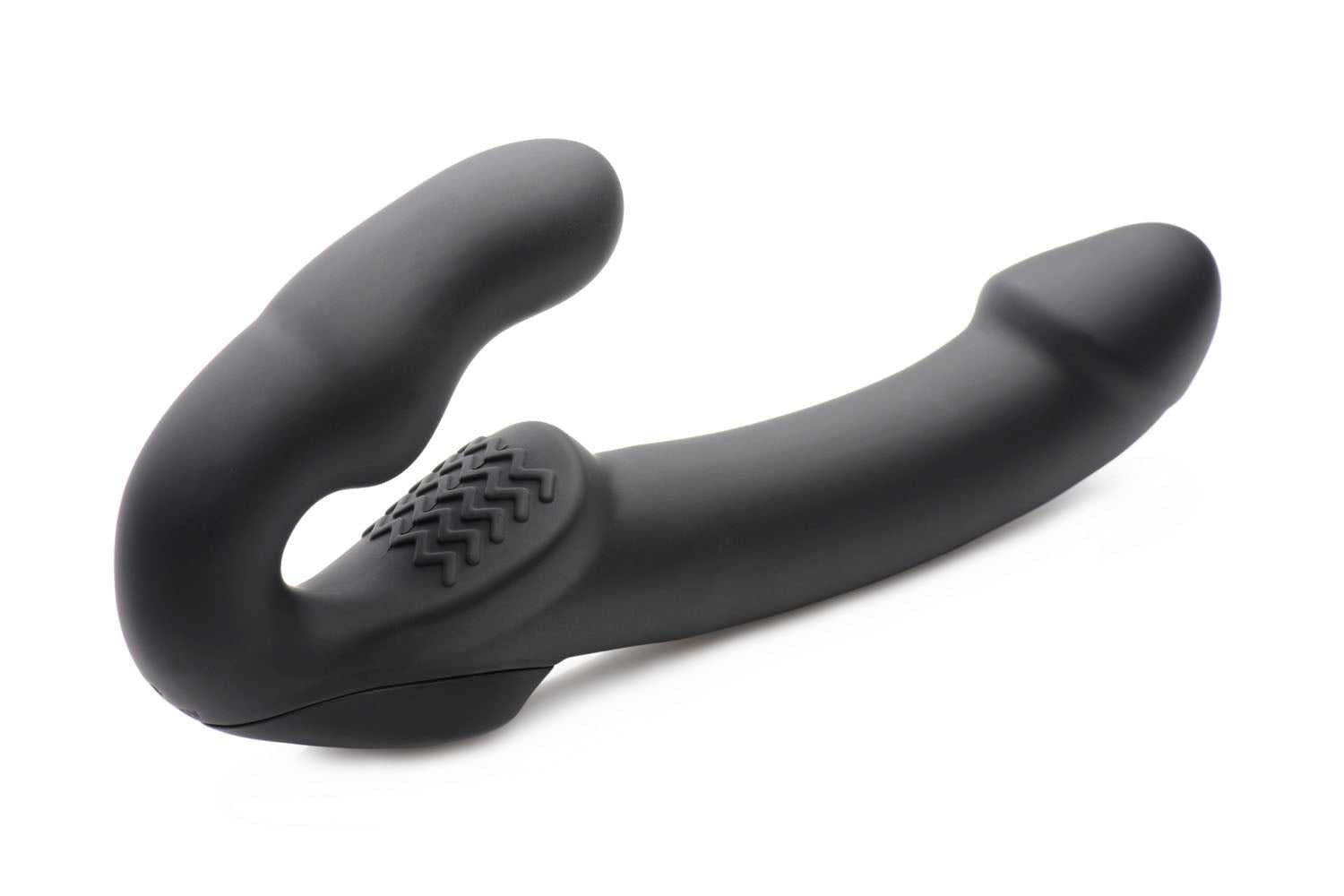 Evoke Rechargeable Vibrating Silicone Strapless Strap on - Black Luxe Ember Essentials
