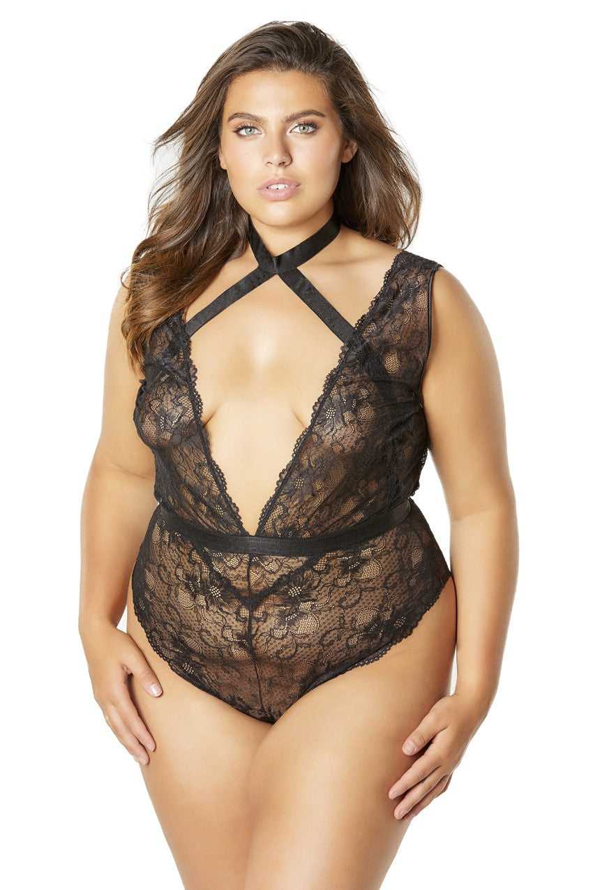 Soft Cup Teddy With Harness Choker - Black - 3x/4x Luxe Ember Essentials