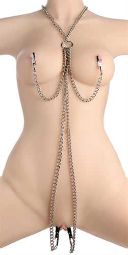 Chained Collar With Nipple and Clit Clamps - Silver Luxe Ember Essentials
