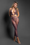 "Set Me Free Footless Open Crotch Bodystocking - Os - Dark Purple FL-SF1013-OS-B"