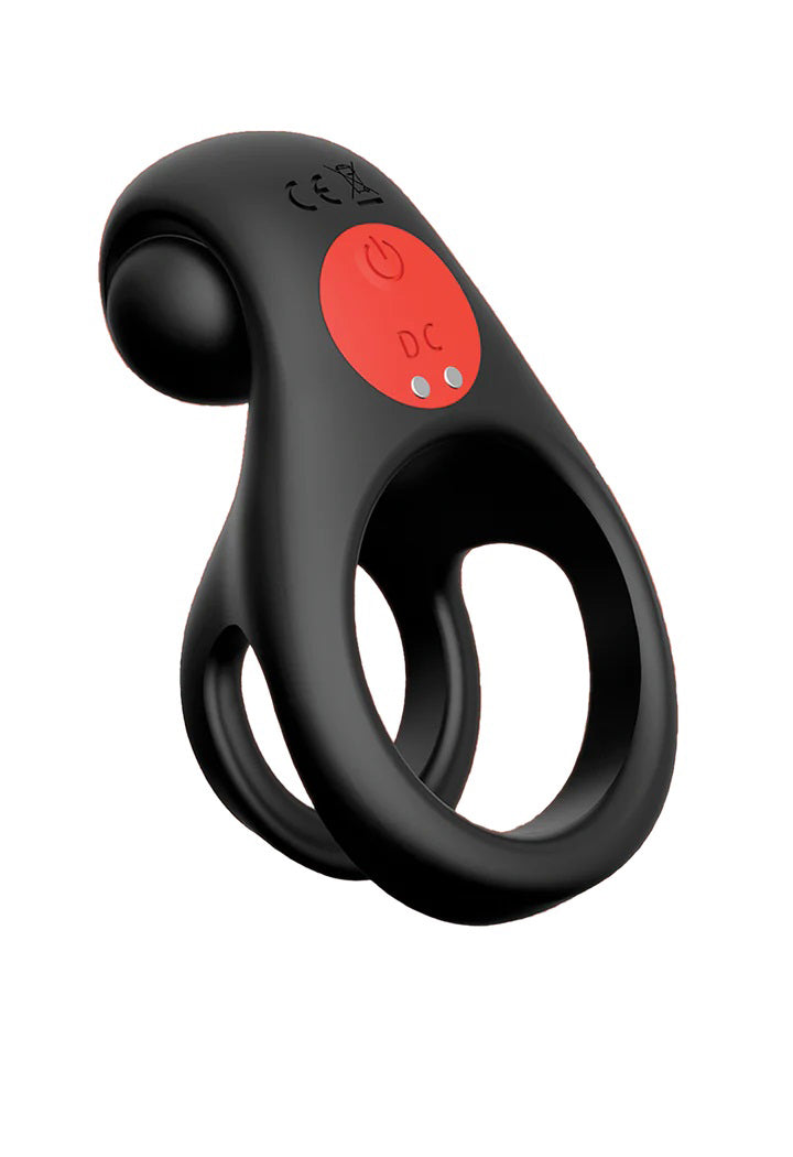 "Red Dot Vibrating Cock Ring V2 With Remote - Black/red IC5077"