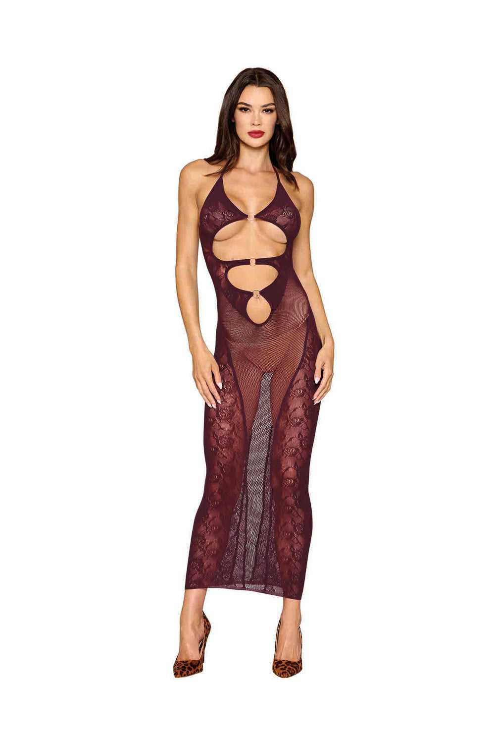Bodystocking Gown and Shrug Dmnd - One Size - Cherry Lacquer Luxe Ember Essentials