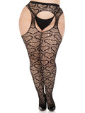 "Heart Net Suspender Pantyhose - 1x/2x - Black LA-1958XBLK1X2"