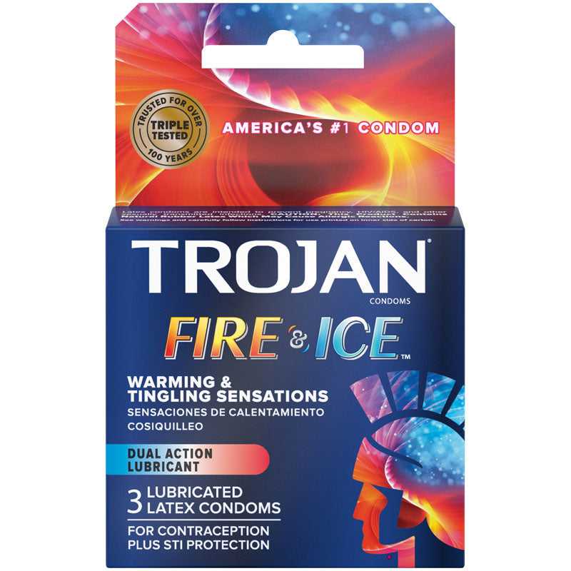 Trojan Fire and Ice Dual Action Lubricated Condoms - 3 Pack Luxe Ember Essentials