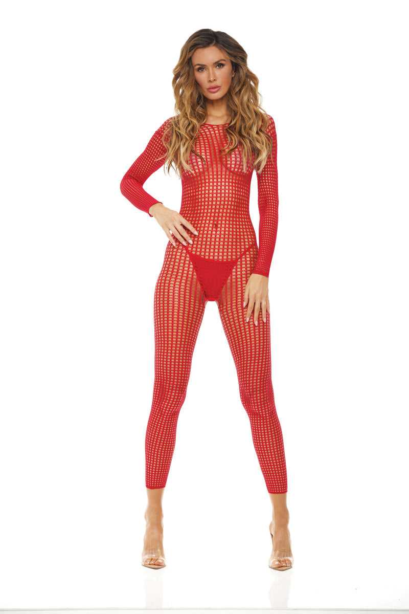 Crotchless Bodystocking - One Size - Red Luxe Ember Essentials