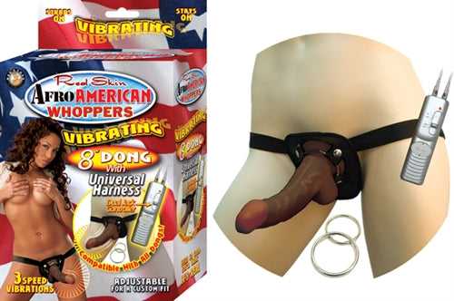 Afro American Whoppers Vibrating 8-Inch Dong With Universal Harness - Brown Luxe Ember Essentials