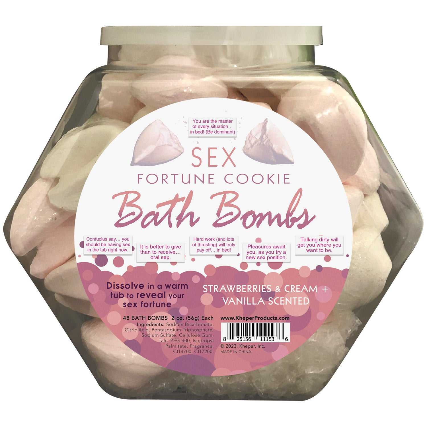 Sex Fortune Cookie Bath Bomb Fishbowl Display of 48 Units - Strawberry Cream and Vanilla Luxe Ember Essentials