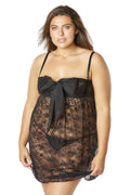 Lace Empire Babydoll With Functional Tie Shelf Cups G-String - Black - 3x/4x Luxe Ember Essentials
