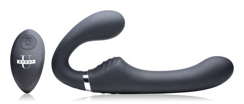 10x Mighty Rider Vibrating Strapless Strap-on Black Luxe Ember Essentials