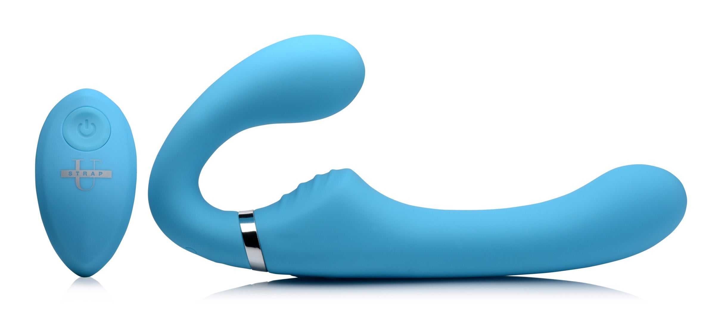 10x Mighty Rider Vibrating Strapless Strap-on - Blue Luxe Ember Essentials