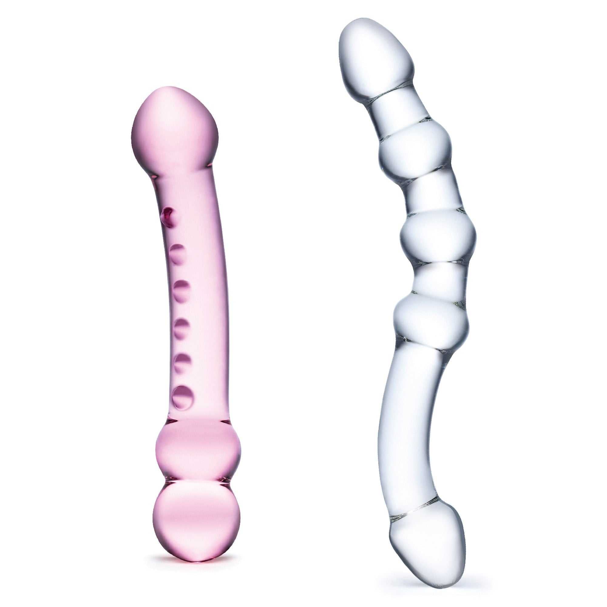 2 Pc Double Pleasure Glass Dildo Set - Pink/clear Luxe Ember Essentials
