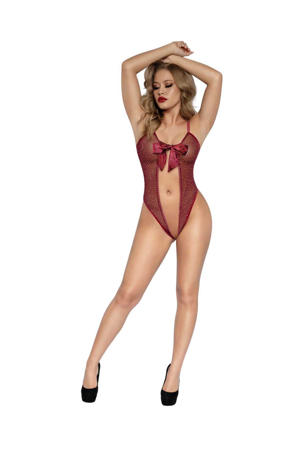Rhinestone Encrusted Teddy - Os - Maroon Luxe Ember Essentials