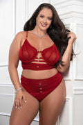 Cinnamon Red 2pc Satin Bra and High Waist Panty - Queen Size Luxe Ember Essentials