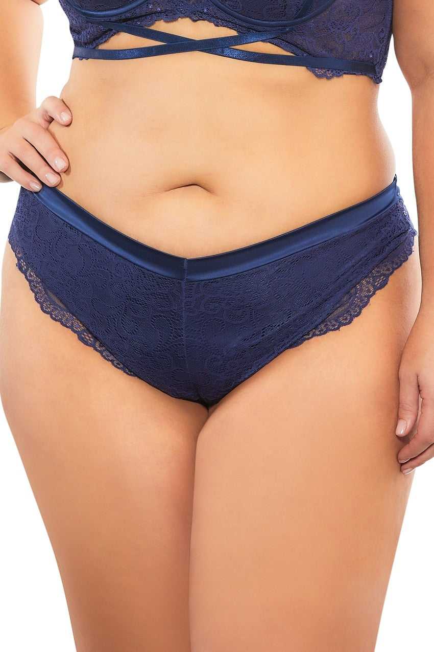 High Leg Lined Thong With Crossing Back Straps - Estate Blue - 1x Luxe Ember Essentials