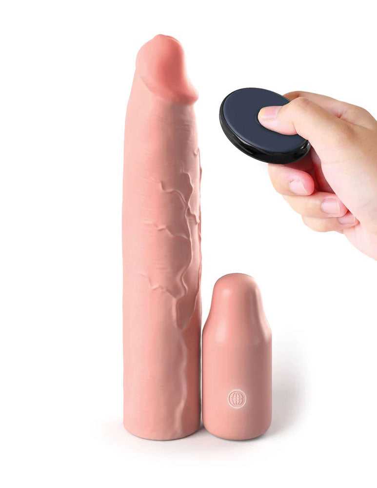 Fantasy X-Tensions Elite 9 Inch Sleeve Vibrating 3 Inch Plug With Remote - Light Luxe Ember Essentials